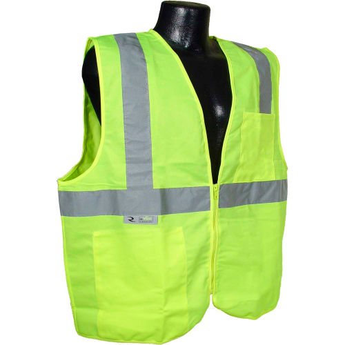 Radians&#174; SV2Z Economy Class 2 Solid Safety Vest W/ Zipper, Hi-Vis Green, XL - Pkg Qty 12