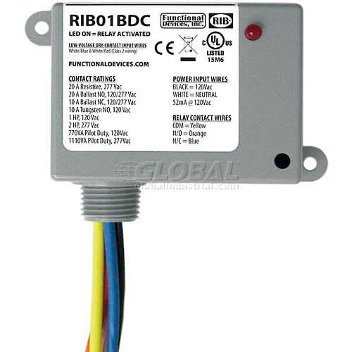 RIB&#174; Dry Contact Input Relay RIB01BDC, Enclosed, 120VAC, 20A, SPDT