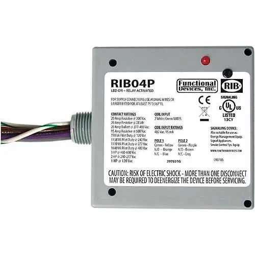 RIB® Enclosed Power Relay RIB04P, 20A, DPDT, 480VAC