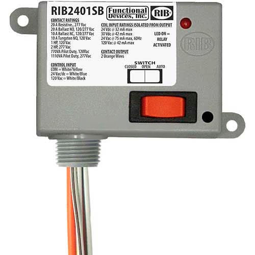 RIB&#174; Enclosed Power Relay RIB2401SB, 20A, SPST-NO, 24VAC/DC/120VAC, Override