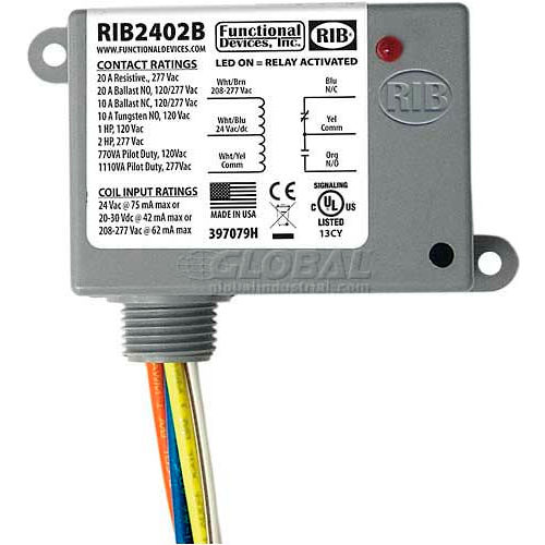 RIB&#174; Enclosed Power Relay RIB2402B, 20A, SPDT, 24VAC/DC/208-277VAC