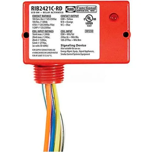 RIB® Enclosed Relay RIB2421C-RD, 10A, SPDT, 24VAC/DC/120-277VAC, Red ...