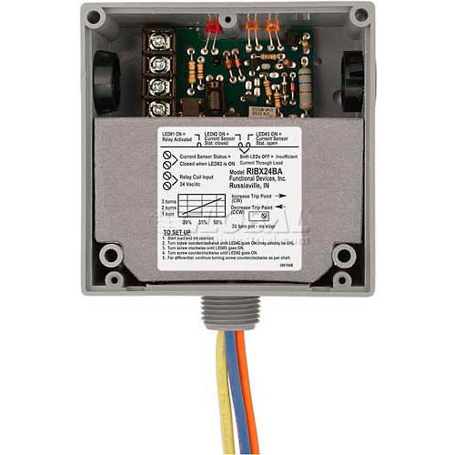 RIB® Enclosed Internal AC Sensor W/Relay RIBX24BA, Adjustable, 20A, SPDT, 24VAC/DC