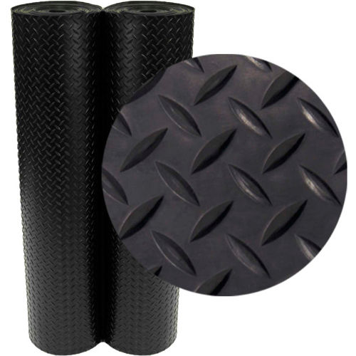 Rubber-Cal Diamond-Plate Rubber Floor Mat 3mm Thick 4' x 8' Black
