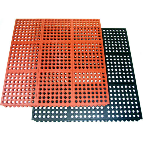 Rubber-Cal Dura-Kitchen Interlock Rubber Kitchen Mat 5/8" Thick 3' x 3' Black