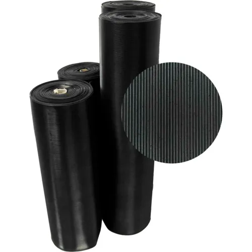 Rubber-Cal "Fine-Rib" Corrugated Rubber Floor Mats - 1/8 in x 4 ft x 15 ft Black Rubber Runners