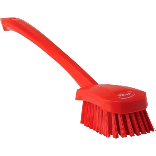 Vikan 41864 Long Handle Scrubbing Brush- Stiff, Red