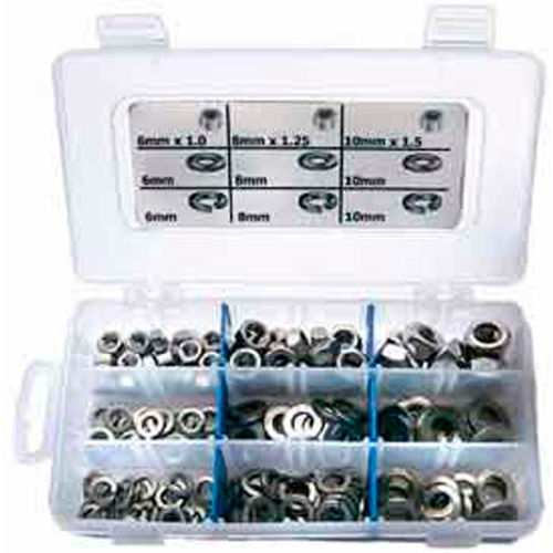Metric Hex Nuts & Washers, Zinc Plated Steel, Small Drawer Assortment, 17 Items, 925 Pieces