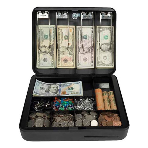 Royal Sovereign Deluxe Cash Box RSCB-300, 13-Compartment, Tray, 11-13/16"Wx9-1/2"D x 3-11/16"H Black