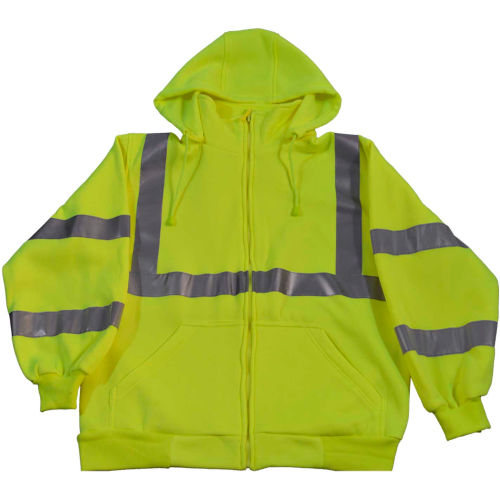 Petra Roc Zip-Up Hooded Sweatshirt, ANSI Class 3, Polar Fleece, Lime, XL