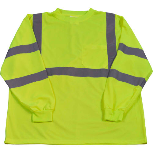 Petra Roc Long Sleeve T-Shirt, ANSI Class 3, Polyester Birdseye Mesh, Lime, 5XL