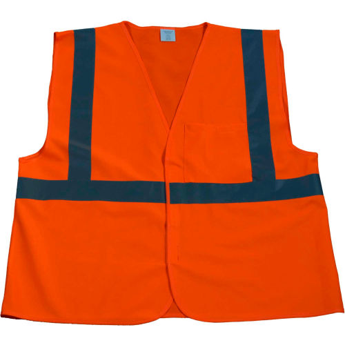 Petra Roc Economy Safety Vest, ANSI Class 2, Touch Fastener Closure, Polyester Solid, Orange, S/M