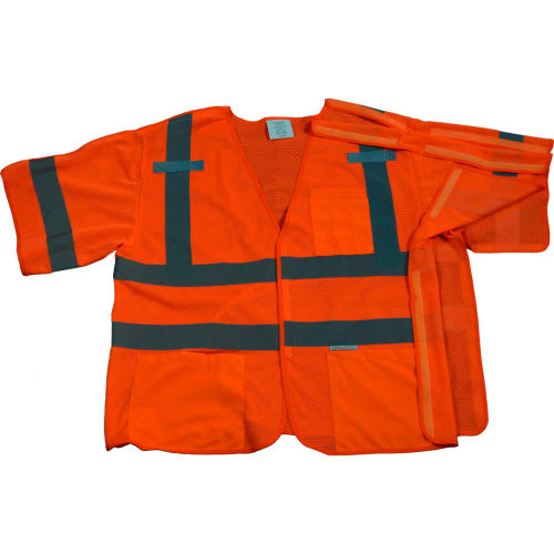 Petra Roc 5-Point Breakaway Short Sleeve Safety Vest, ANSI Class 3, Polyester Mesh, Orange, 4XL/5XL