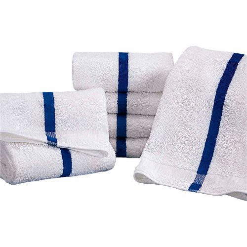 R&R Value Blue Center Stripe Pool Towel - 40&quot; x 20&quot; - 12 Pack