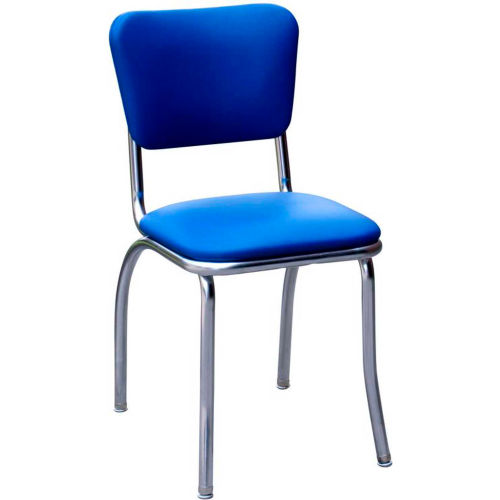 Royal Blue Retro Chrome Kitchen Chair with 1" Pulled Seat