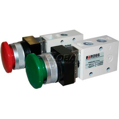 ROSS® Pneumatic Mushroom Green Push Button Valve 1223B2MBG, 1/4" NPT