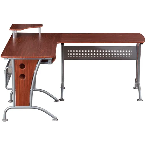 Techni Mobili  Deluxe L-Shaped Computer Desk With Pull Out