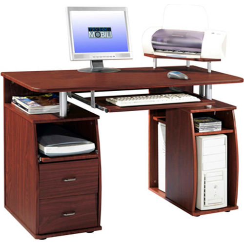 Techni Mobili Dual Pedestal Computer Desk, 48"W x 22"D x 30"H, Mahogany