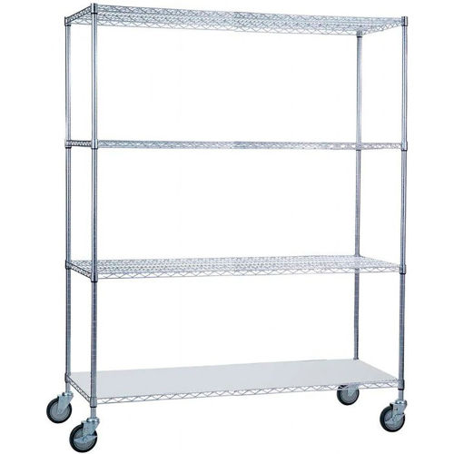 R&B Wire Products Heavy Duty Chrome Linen Cart with Solid Bottom Shelf, 60&quot;L x 18&quot;W x 78&quot;H