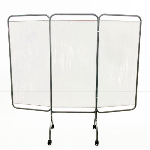 R&B Wire Antimicrobial 3 Panel Mobile Barrier, 81&quot;W x 69&quot;H, Clear Vinyl Panels