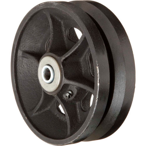 RWM Casters 4" x 2" VGroove Iron Wheel with Roller Bearing for 1/2