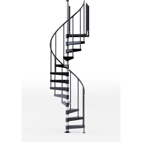 Global Industrial™ Reroute 42"H Platform 2 Rail Spiral Stair Kit, 42"Dia, 16-1/2'H, Stl Treads