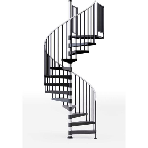 Global Industrial™ Reroute 36"H Platform 2 Rails Spiral Stair Kit, 60"Dia, 12'H, Steel Treads