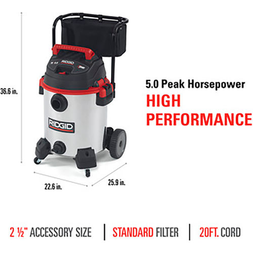 Wet/Dry Vacuum With Cart, 16 Gallon Cap 
