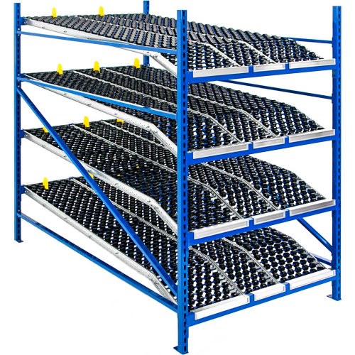 UNEX Gravity Flow Roller Rack Knuckled Span-Track Wheel bed Starter 96"W x 96"D x 84"H with 4 Levels