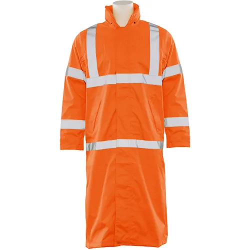 ERB® S163 ANSI Class 3 Long Raincoat, 2XL, Hi-Viz Orange