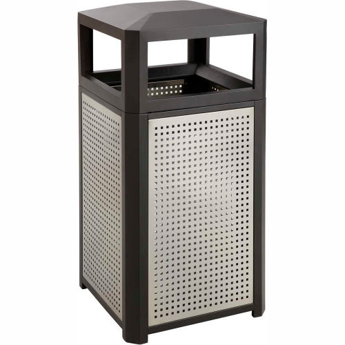 Safco® Outdoor Perforated Steel Side Opening Trash Can, 15 Gallon, Black
