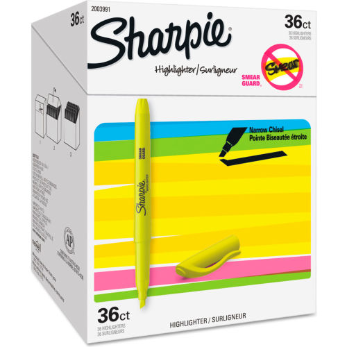 Sharpie&#174; Pocket Highlighters - Office Pack, Chisel Tip, Yellow, 36 per pack