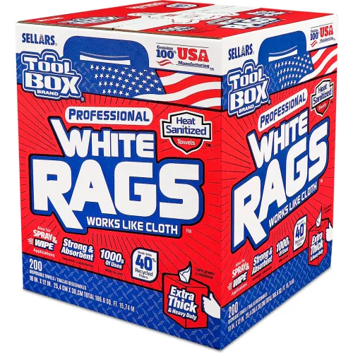White Rags Case Toolbox® Z400 White Rags, 200 Sheets/Box, 6 Boxes/Case 58202