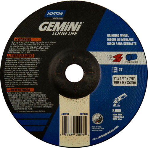 Norton 66252940098 Gemini Grinding Wheel 7" x 1/4" x 7/8" 24 Grit