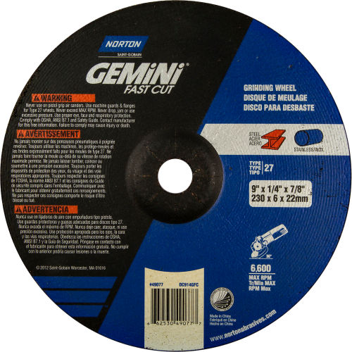 Norton 66253049077 Gemini Grinding Wheel 9&quot; x 1/4&quot; x 7/8&quot; 24 Grit Aluminum Oxide - Pkg Qty 20
