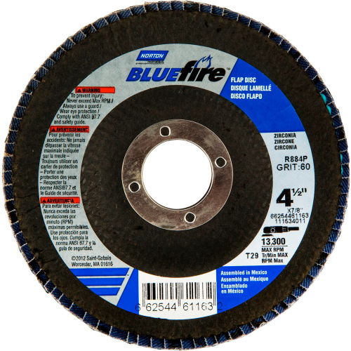 Norton 66254461161 BlueFire Fiberglass Conical Flap Disc T29 4-1/2&quot; x 7/8&quot; P40 Grit Zirconia Alumina - Pkg Qty 10