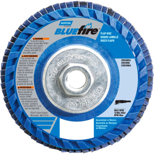 Norton 66623399136 BlueFire Plastic Flat Flap Disc T27 4-1/2&quot; x 5/8 - 11&quot; P36 Grit Zirconia Alumina - Pkg Qty 10