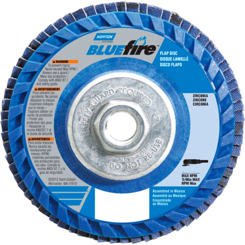 Norton 66623399137 BlueFire Plastic Flat Flap Disc T27 4-1/2" x 5/8 - 11" P40 Grit Zirconia Alumina - Pkg Qty 10