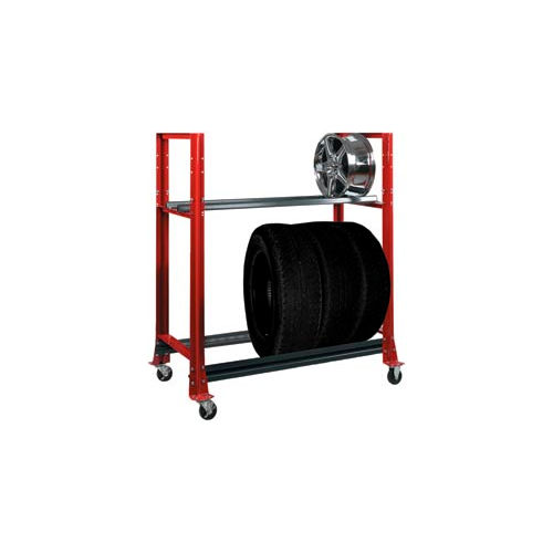 2 Tier Tire Cart- 54-3/4"W x 25-5/8"D x 62"H-Carmine Red