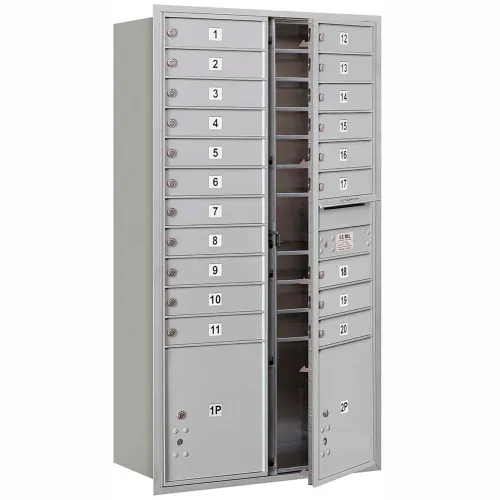 56 3/4 in. H x 31-1/8 in. W Aluminum Front Loading 4C Horizontal Mailbox with 20 MB1 Doors/2 PL's 56 3/4 in. H x 31-1/8 in. W Aluminum Front Loading 4C Horizontal Mailbox with 20 MB1 Doors/2 PL's