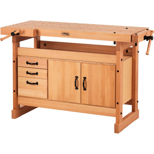 Sjobergs Nordic Pro 1400 Workbench w/ Cabinet & Accessory Kit, 56-1/16"W x 24-3/4"D, Brown
