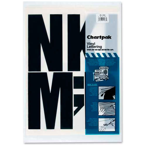 Chartpak&#174; Vinyl Capital Letters, 6&quot;H, 38 Letters, Black