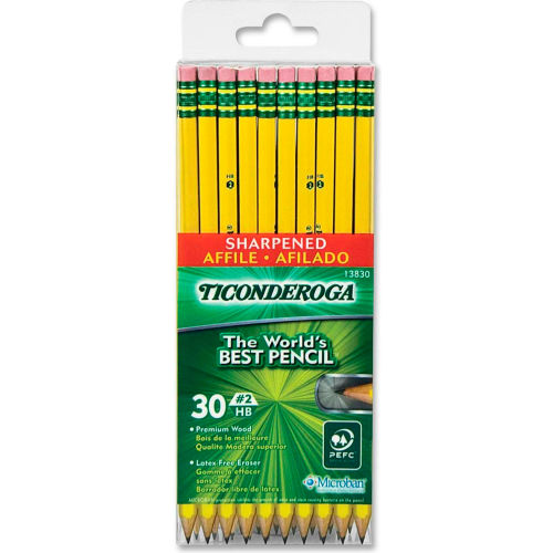 Ticonderoga Wood Pencil, #2 Pencil Grade, Yellow Barrel, 30/Box
																			