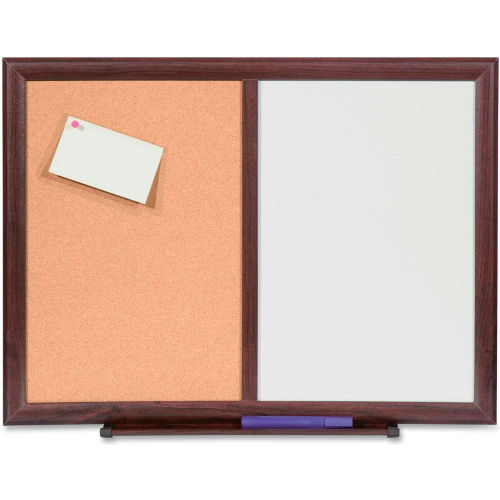 Lorell DryErase/Bulletin Combination Board with Mahogany Frame, 36"W x