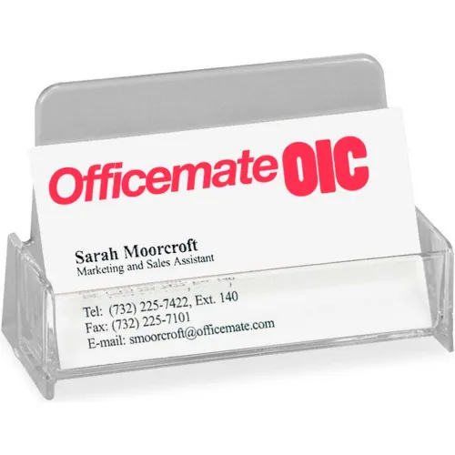 Officemate® Broad Base Business Card Holder, Plastic, Clear