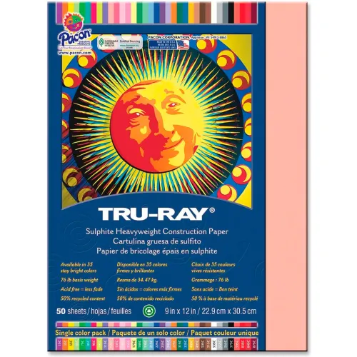 Pacon® TruRay Heavyweight Construction Paper, 12"x9", Salmon, 50 Sheets
