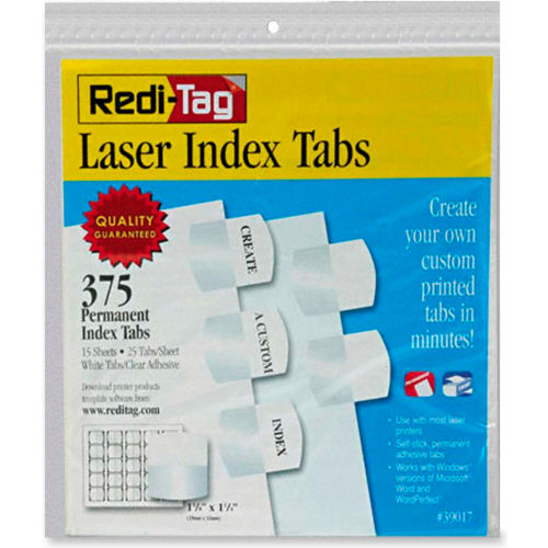 RediTag Laser Index Tab/Blank, 375 Tabs, White/White