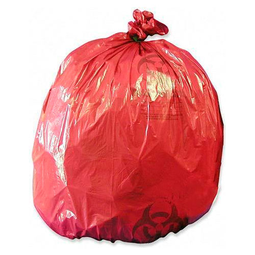 Medegen Red Biohazard Waste Disposable Bags, 1.2 mil, 10 Gallon, 24&quot; x 24&quot;, 50/Box