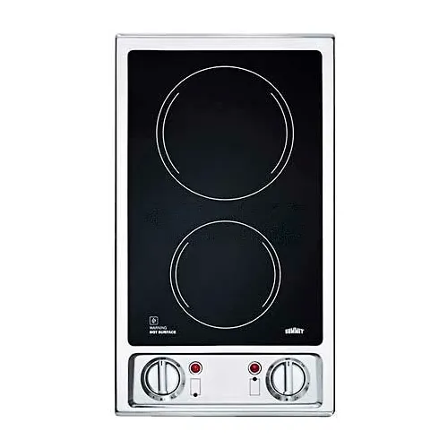 Summit2Burner Electric Cooktop, Black Ceramic Glass Surface, 120V