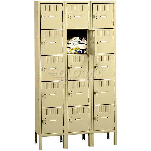 Tennsco® 5-Tier 15 Door Box Locker w/ Legs, 12"W x 18"D x 12"H, Black, Assembled